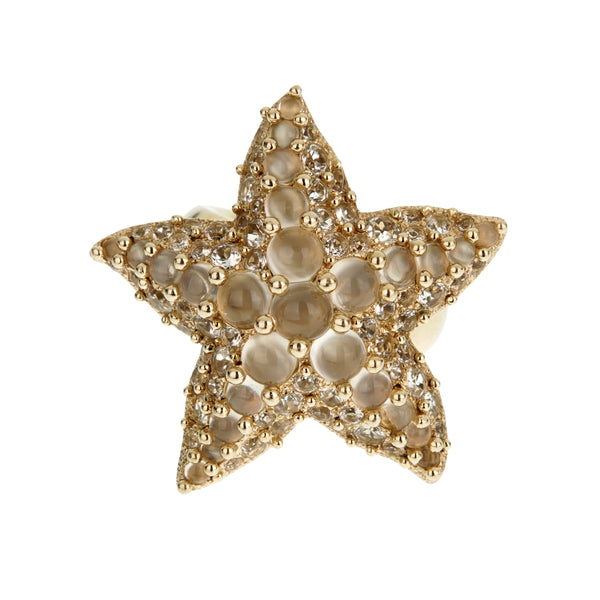 Pomellato Starfish Moonstone & White Topaz 18k Yellow Gold Cocktail Ring Sz 7