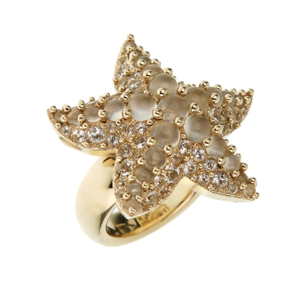 Pomellato Starfish Moonstone & White Topaz 18k Yellow Gold Cocktail Ring Sz 7