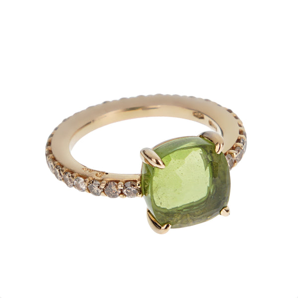 Pomellato 3.84 Carat Peridot Champagne Diamond 18k Yellow Gold Ring Sz 5 1/4
