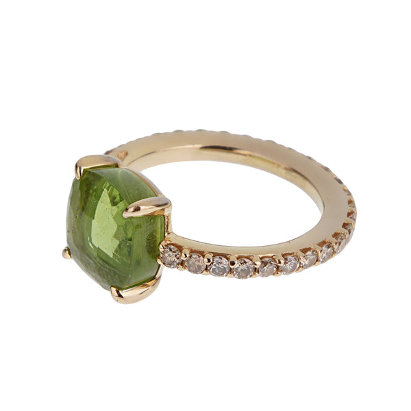 Pomellato 3.84 Carat Peridot Champagne Diamond 18k Yellow Gold Ring Sz 5 1/4