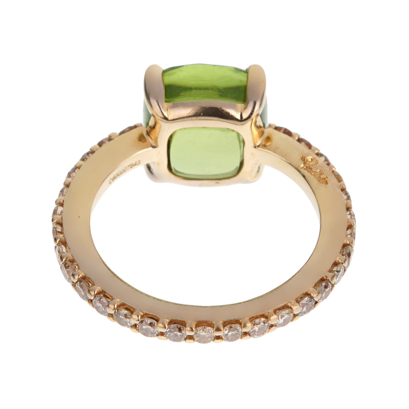Pomellato 3.84 Carat Peridot Champagne Diamond 18k Yellow Gold Ring Sz 5 1/4