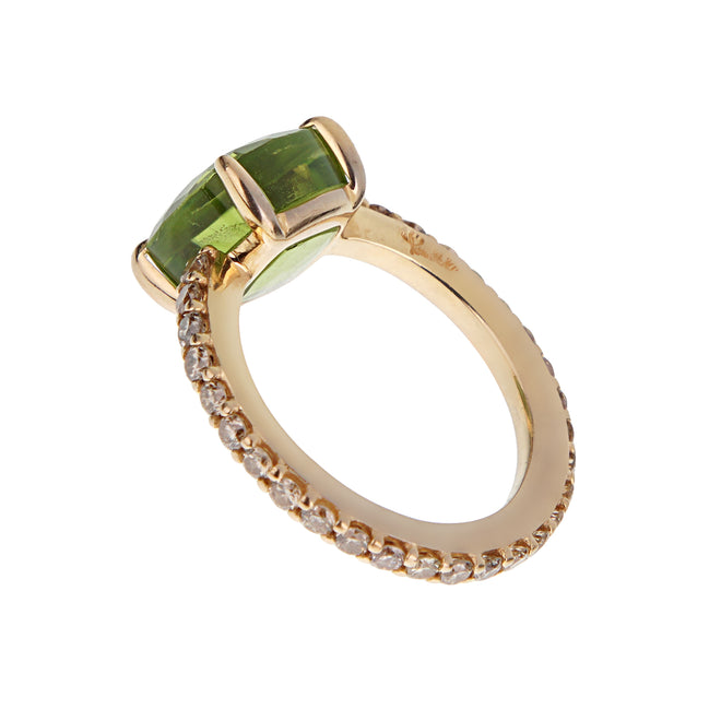 Pomellato 3.84 Carat Peridot Champagne Diamond 18k Yellow Gold Ring Sz 5 1/4