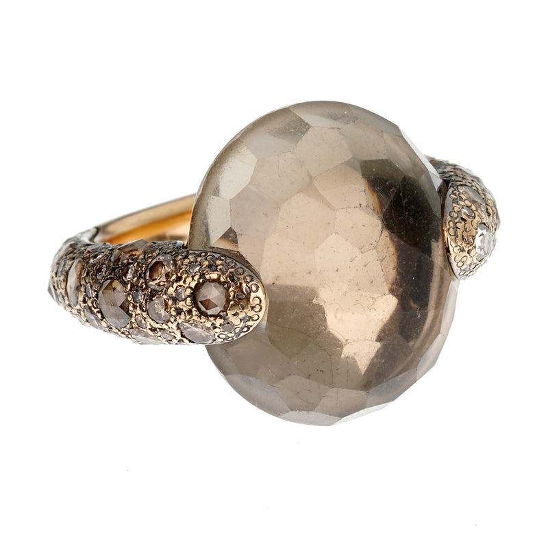 Pomellato Tango Smoky Quartz 18k Rose Gold Diamond Cocktail Ring Sz 8 a