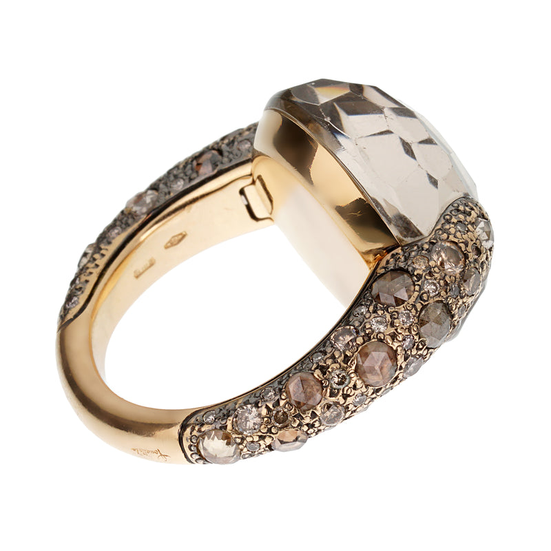 Pomellato Tango Smoky Quartz 18k Rose Gold Diamond Cocktail Ring Sz 8 - 3