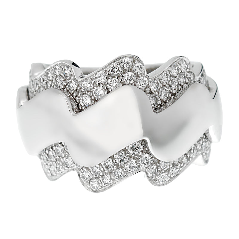 Van Cleef & Arpels Diamond White Gold Wave Ring – Opulent