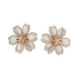 Van Cleef & Arpels Rose de Noel Small White Mother of Pearl Diamond Yellow Gold Earrings 0004198