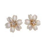 Van Cleef & Arpels Rose de Noel Small White Mother of Pearl Diamond Yellow Gold Earrings 0004198