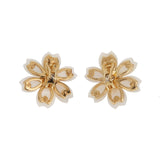 Van Cleef & Arpels Rose de Noel Small White Mother of Pearl Diamond Yellow Gold Earrings 0004198