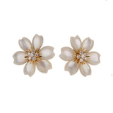 Van Cleef & Arpels Rose de Noel Small White Mother of Pearl Diamond Yellow Gold Earrings 0004198