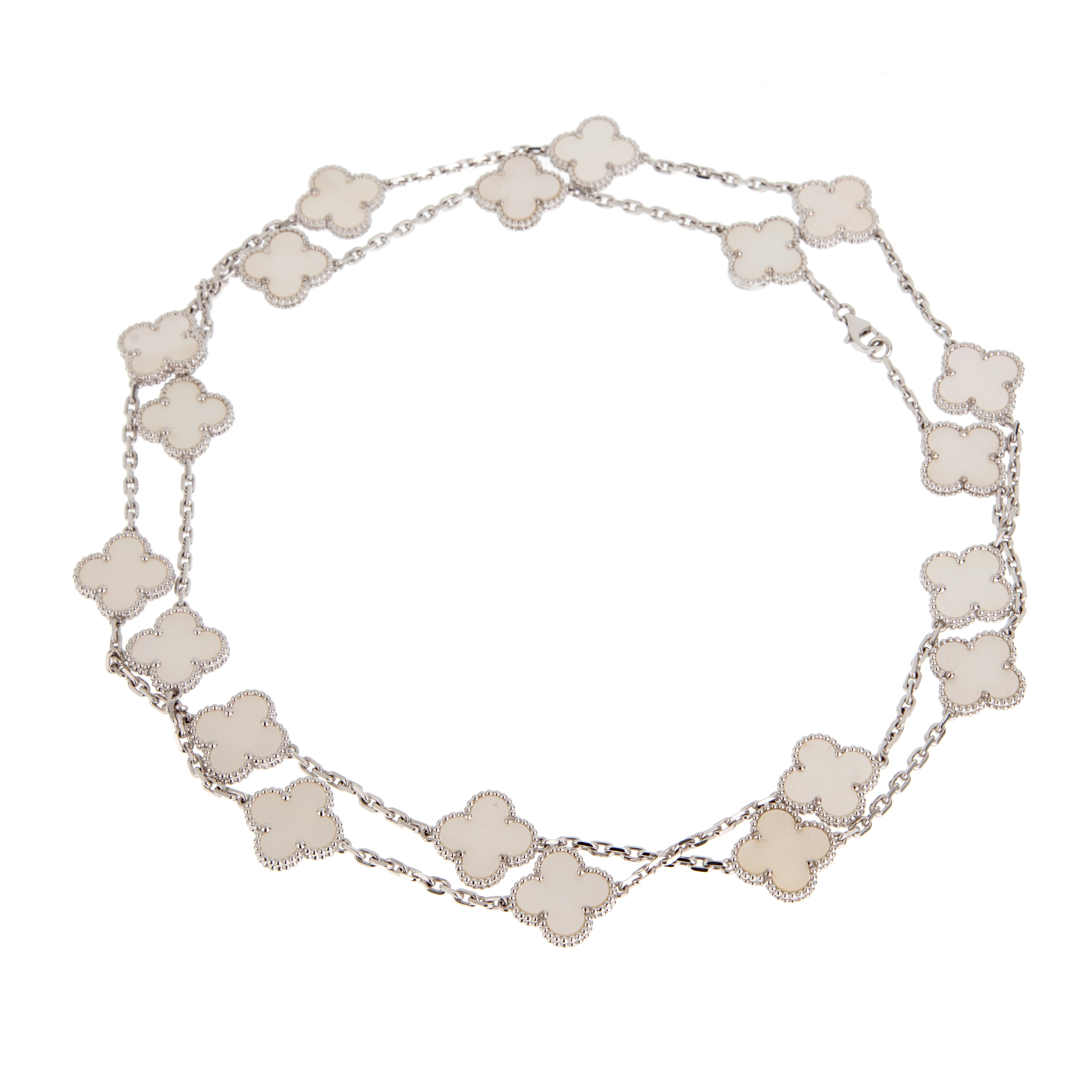 Van Cleef & Arpels Vintage Alhambra long necklace 20 motifs white gold mother of pearl