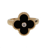 Van Cleef & Arpels Vintage Alhambra Ring 18K Yellow Gold Onyx Diamond 0004090
