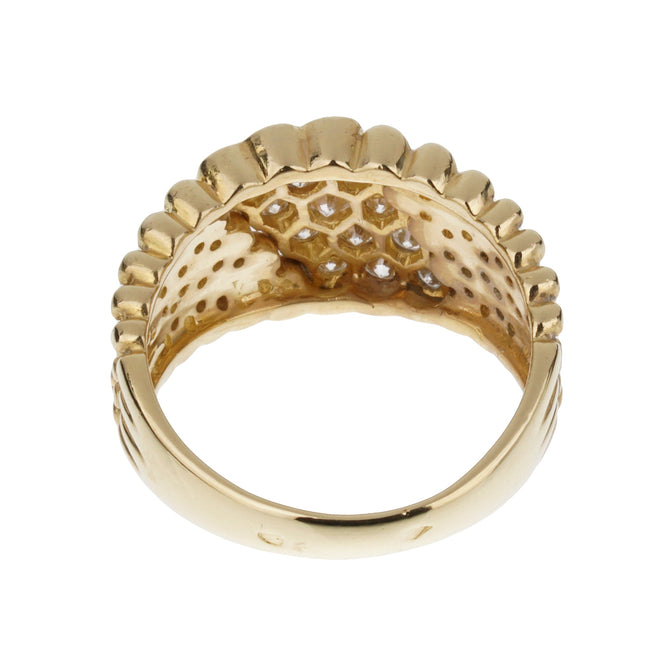 Van Cleef & Arpels Vintage Diamond Perlee Yellow Gold Cocktail Ring Sz 6 0003334