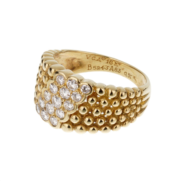 Van Cleef & Arpels Vintage Diamond Perlee Yellow Gold Cocktail Ring Sz 6 0003334