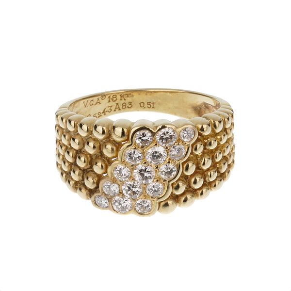 Van Cleef & Arpels Vintage Diamond Perlee Yellow Gold Cocktail Ring Sz 6 0003334