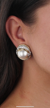 Verdura Pearl Diamond Yellow Gold Platinum Earrings 0002790