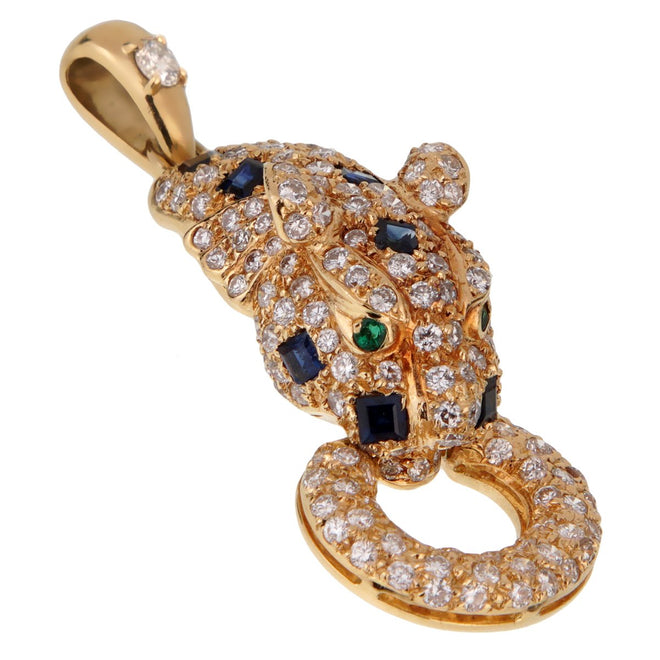 Adler Panther Diamond Sapphire Gold Pendant 0001773