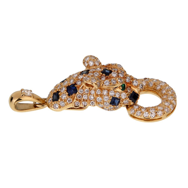 Adler Panther Diamond Sapphire Gold Pendant 0001773