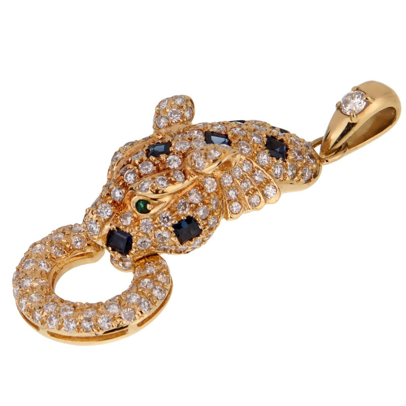 Adler Panther Diamond Sapphire Gold Pendant 0001773