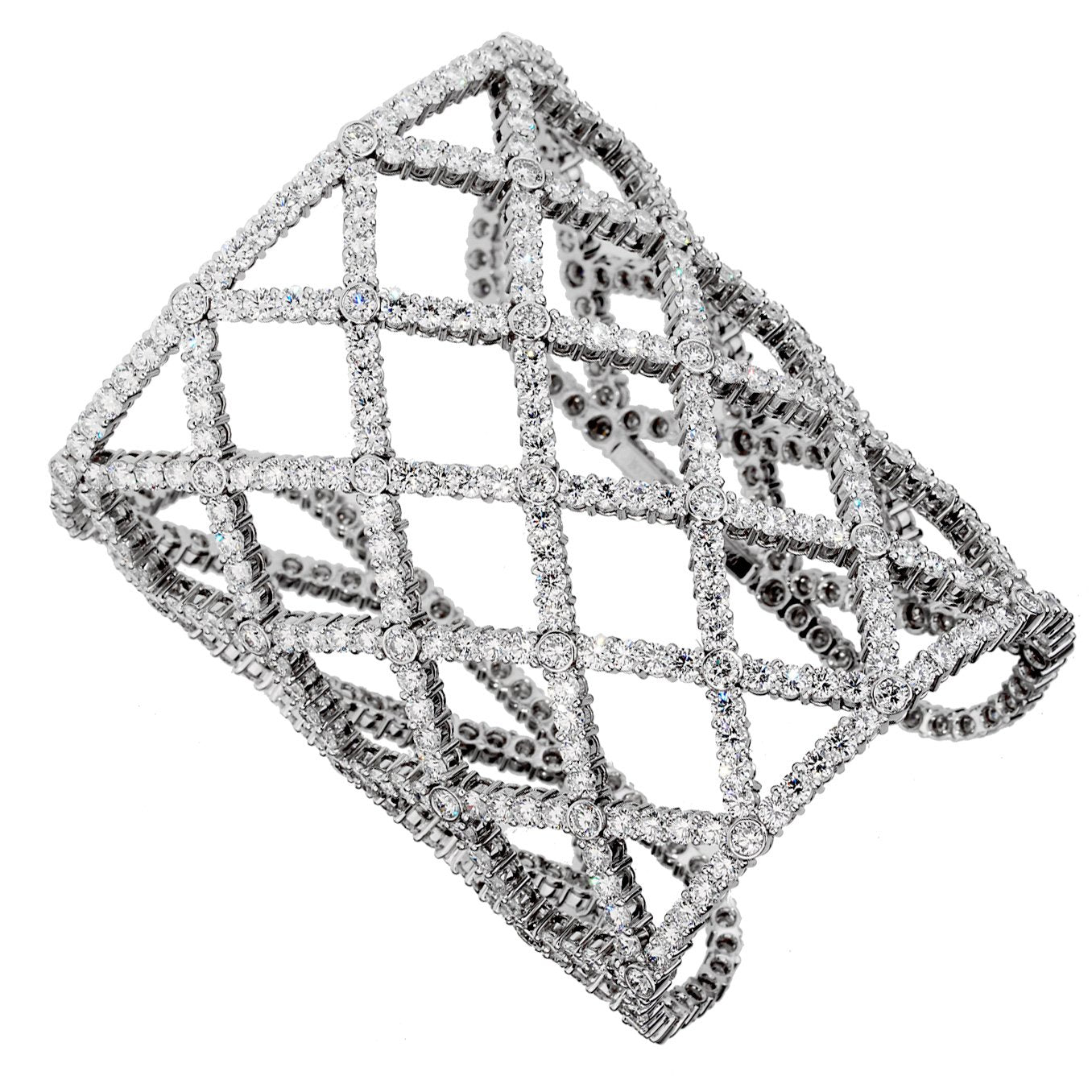 Boucheron weave diamond 18k white gold cuff bracelet