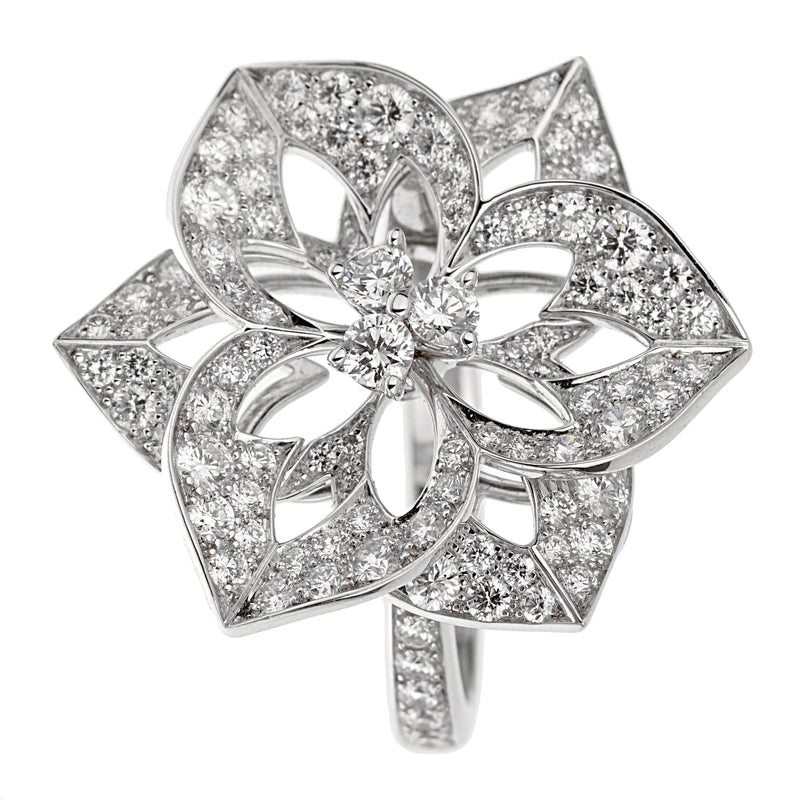Boucheron Large Flower Diamond White Gold Cocktail Ring Sz 5 1/2 0003266
