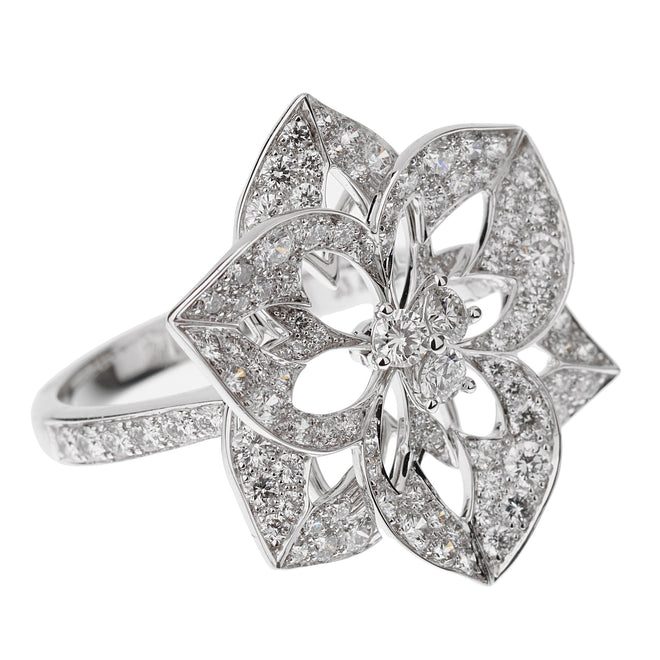 Boucheron Large Flower Diamond White Gold Cocktail Ring Sz 6 1/4 0003094