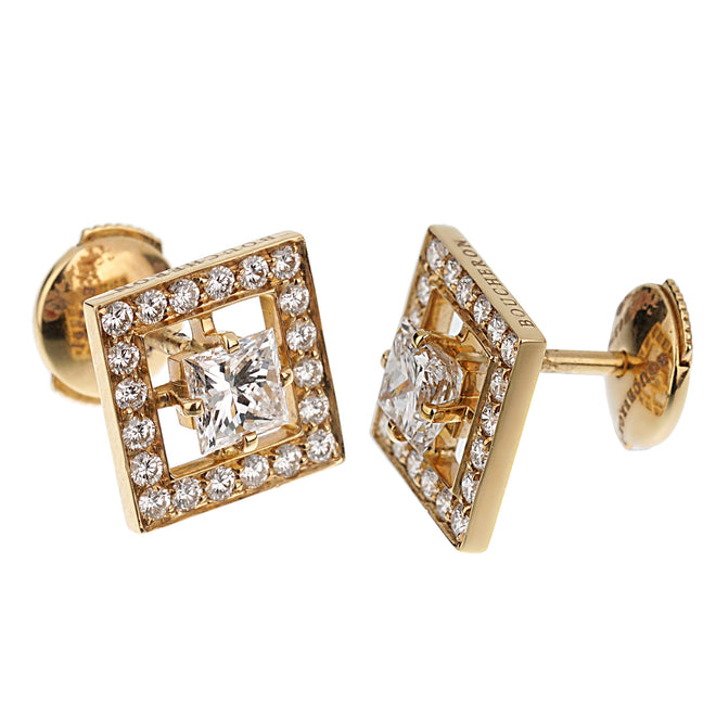 Yellow gold princess online cut diamond earrings