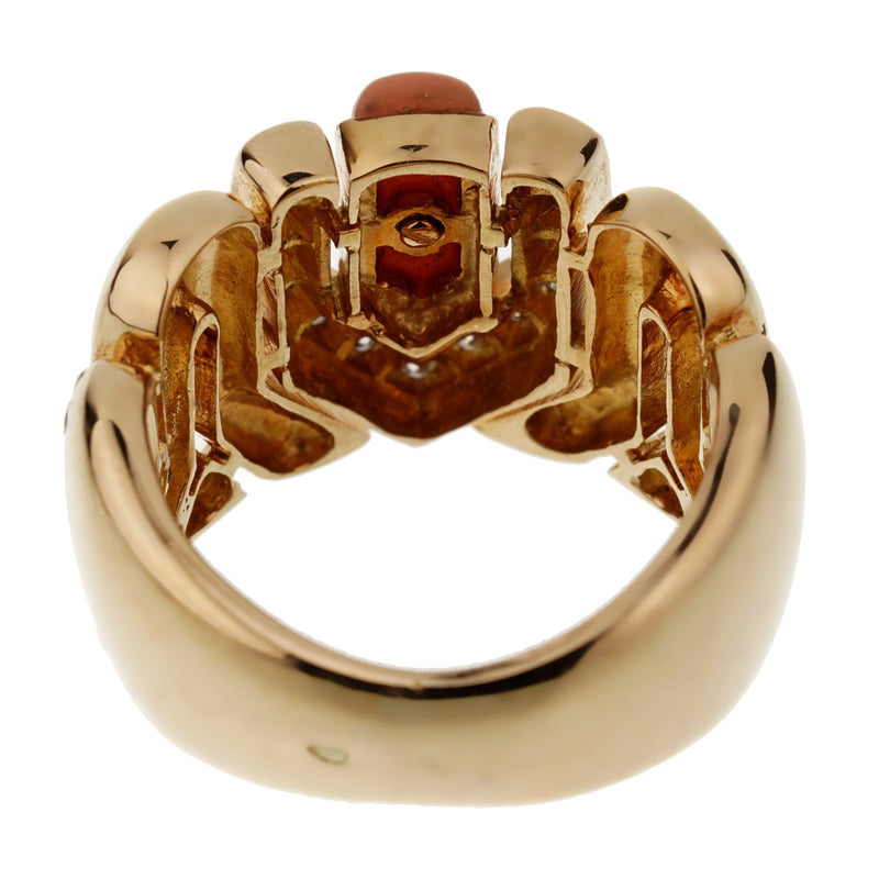 Boucheron Vintage Coral Diamond Yellow Gold Ring 0002577