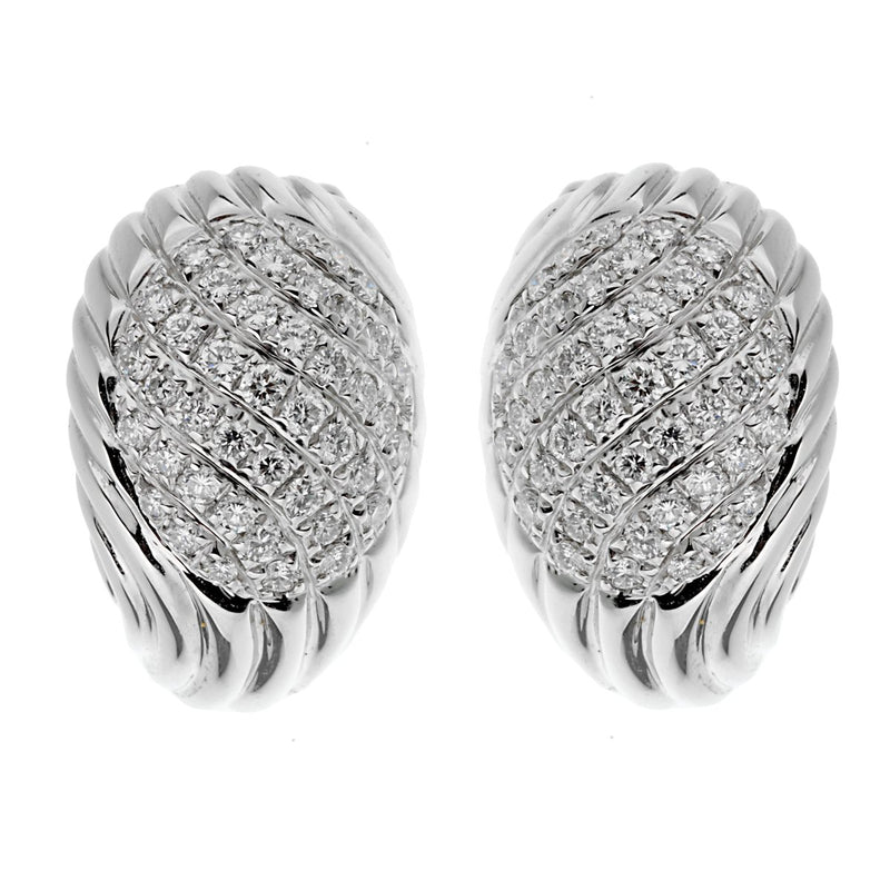 Boucheron Vintage White Gold Diamond Swirl Earrings Opulent Jewelers