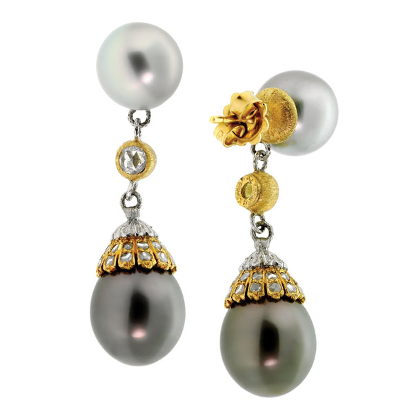 Buccellati Pearl Diamond Drop Earrings 0000557