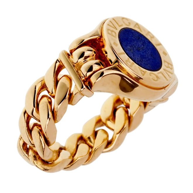Bulgari Bulgari Lapis Chain Link Yellow Gold Ring 0001877