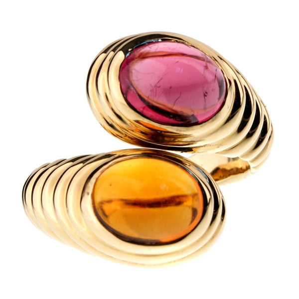 Bulgari Citrine Tourmaline Gold Bypass Ring 0000900