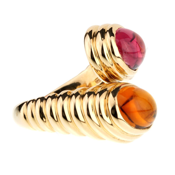 Bulgari Citrine Tourmaline Gold Bypass Ring 0000900