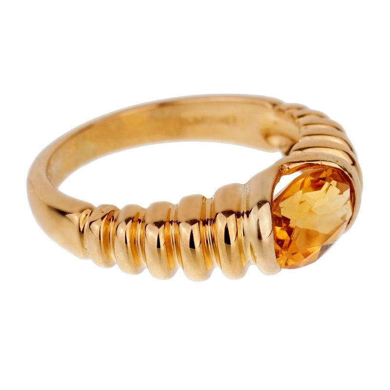 Bulgari Citrine Yellow Gold Ribbed Ring 0001896