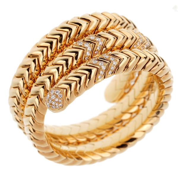 Bulgari Spiga Triple Row Diamond Yellow Gold Cuff 0002159