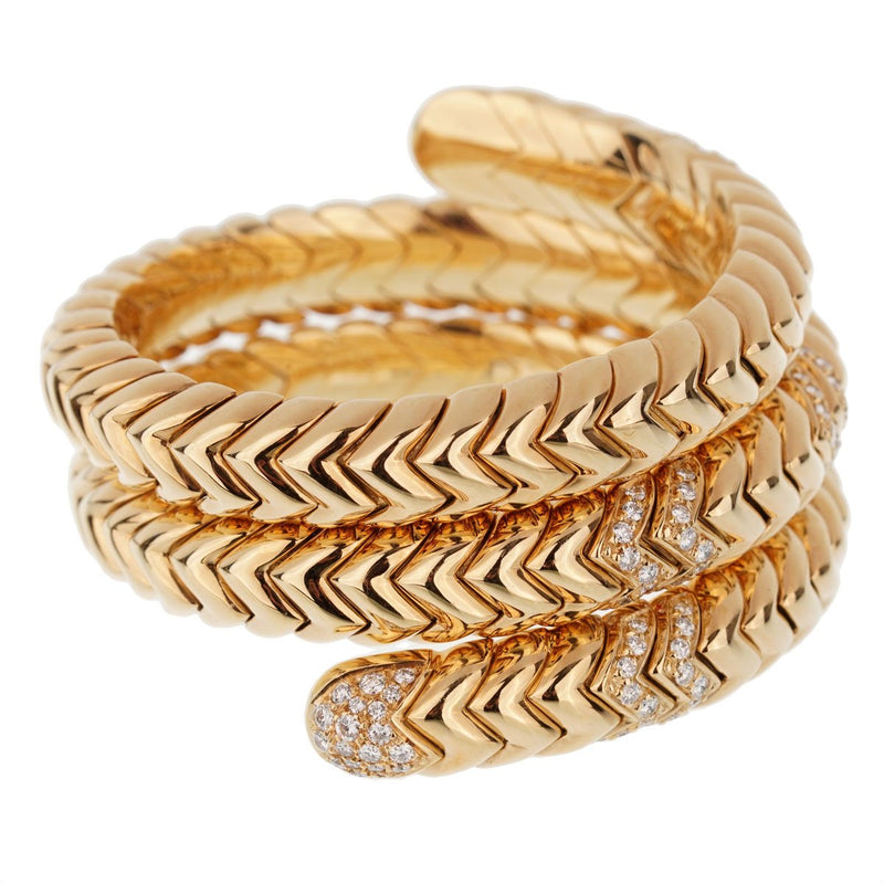 Bulgari Spiga Triple Row Diamond Yellow Gold Cuff 0002159