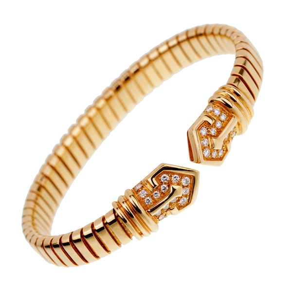 Bulgari Tubogas Diamond Yellow Gold Cuff Bracelet 0001898