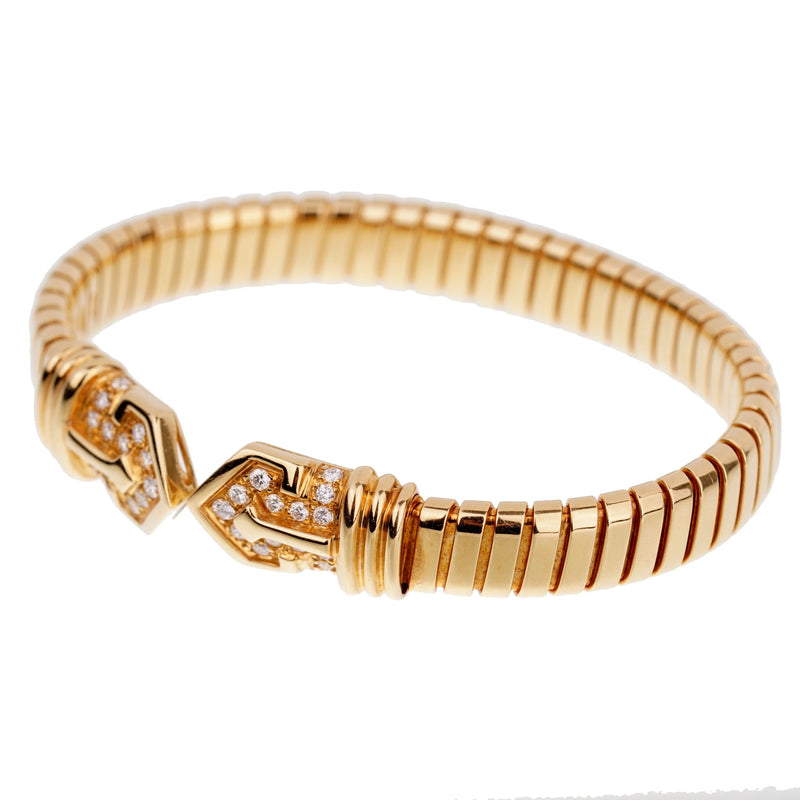 Bulgari Tubogas Diamond Yellow Gold Cuff Bracelet 0001898