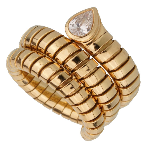 Bulgari Tubogas Pear Diamond Yellow Gold Ring 0002480