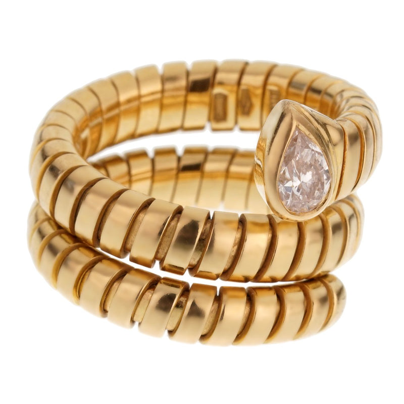 Bulgari Tubogas Pear Diamond Yellow Gold Ring 0002533