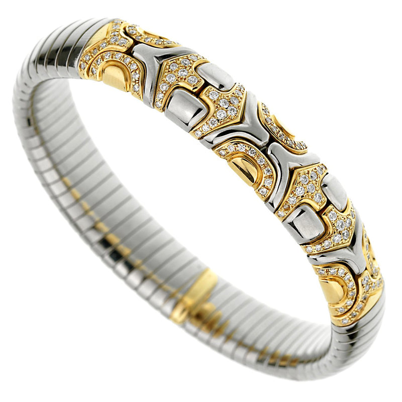 Bvlgari Alveare Diamond Stainless Steel Gold Cuff Bracelet 0002683