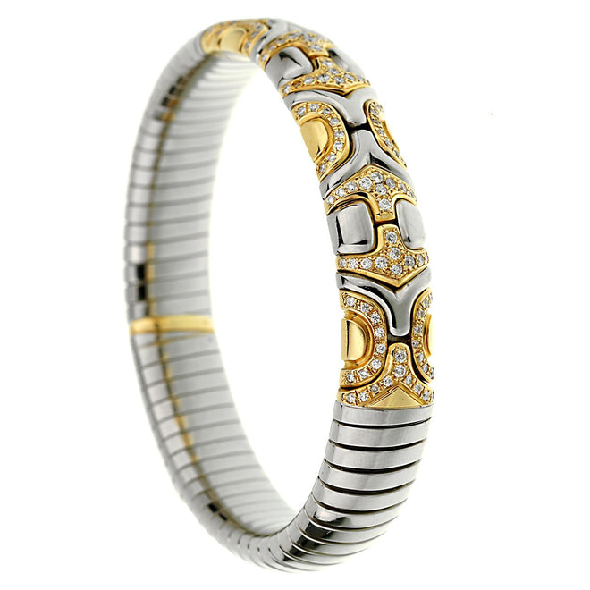 Bvlgari Alveare Diamond Stainless Steel Gold Cuff Bracelet 0002683