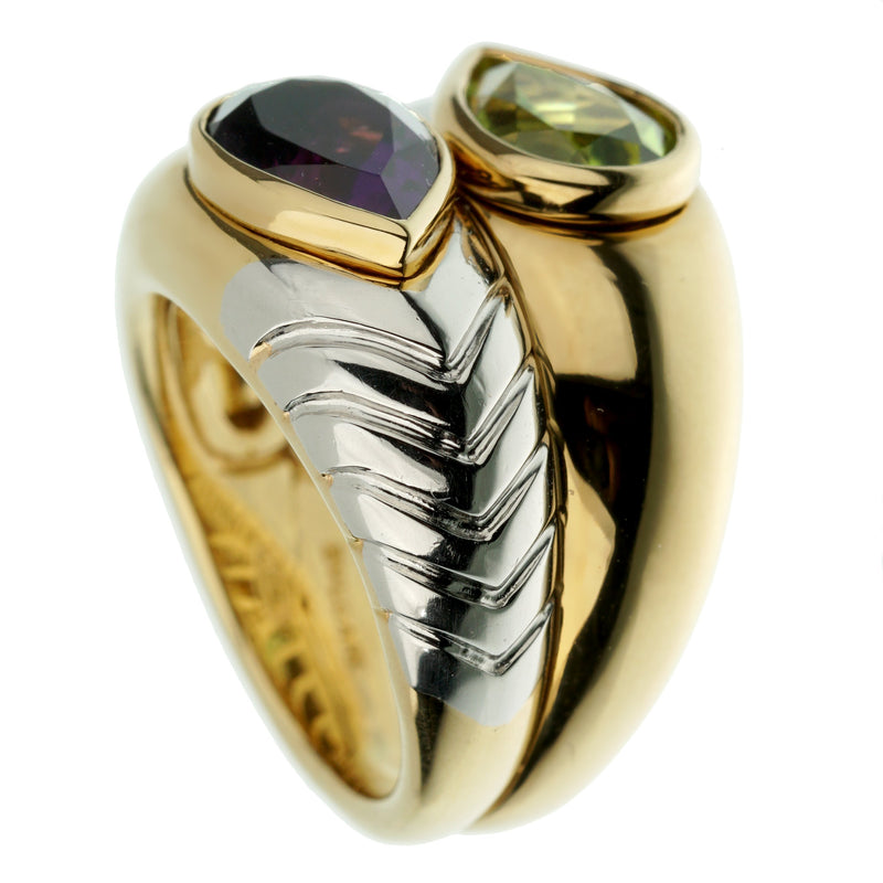 Bvlgari Amethyst Peridot Bypass Cocktail Gold Ring