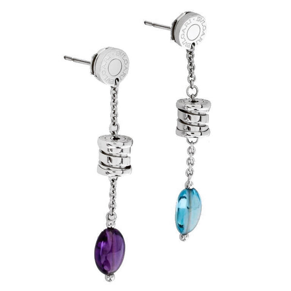 Bvlgari Bzero Charm Blue Topaz Amethyst White Gold Earrings 0003213