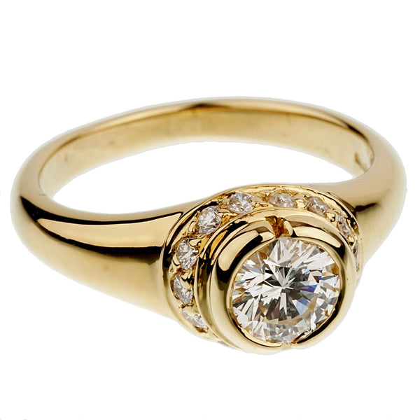 Bvlgari Diamond Solitaire Cocktail Yellow Gold Ring Sz 5 1 4