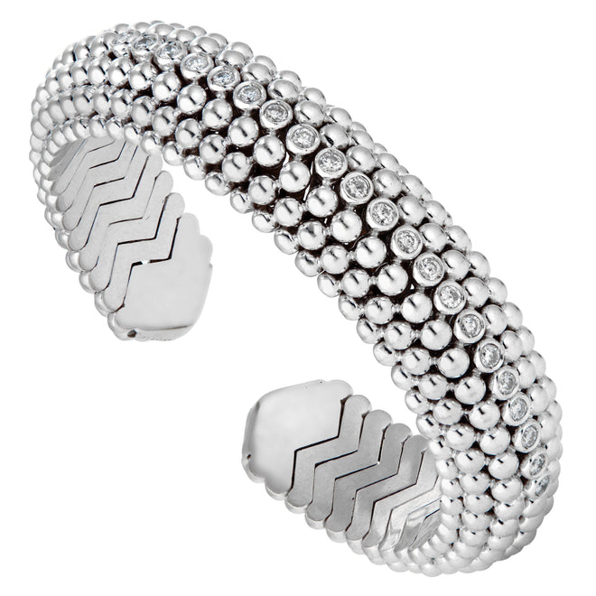 Bvlgari Dolce Vita 1950's Beaded Spiga Diamond White Gold Cuff Bracelet 1ch15k
