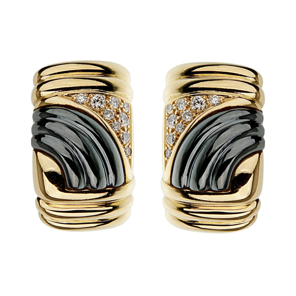 Bvlgari Parentesi Vintage Diamond Hematite Yellow Gold Earrings ph1795