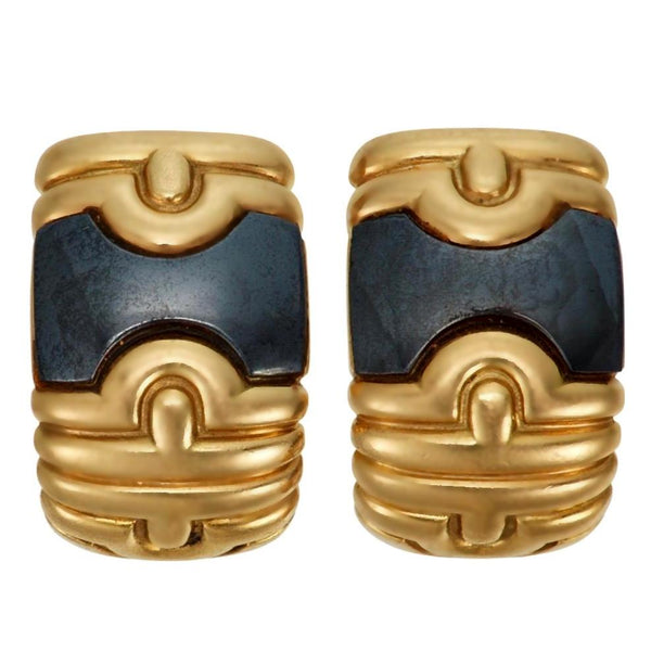 Bvlgari Parentesi Vintage Hematite Yellow Gold Hoop Earrings 1chr0433