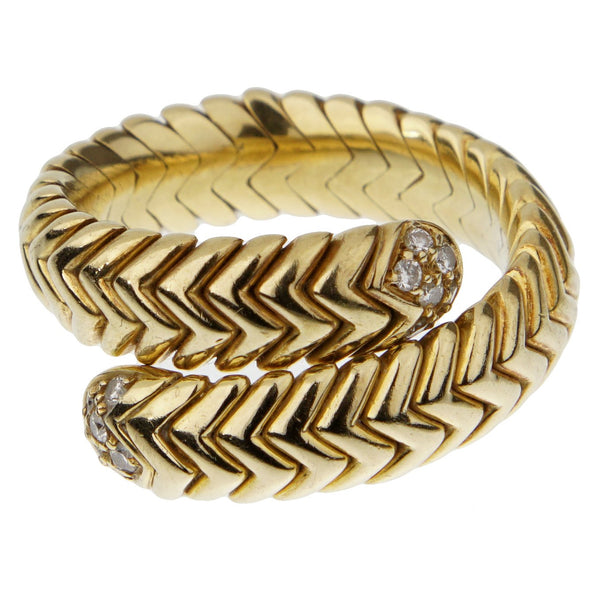 Bvlgari Spiga Vintage Diamond Wrap Cocktail Yellow Gold Ring Sz 6 0003044