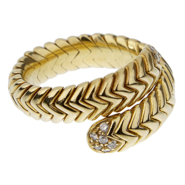 Bvlgari Spiga Vintage Diamond Wrap Cocktail Yellow Gold Ring Sz 6 0003044