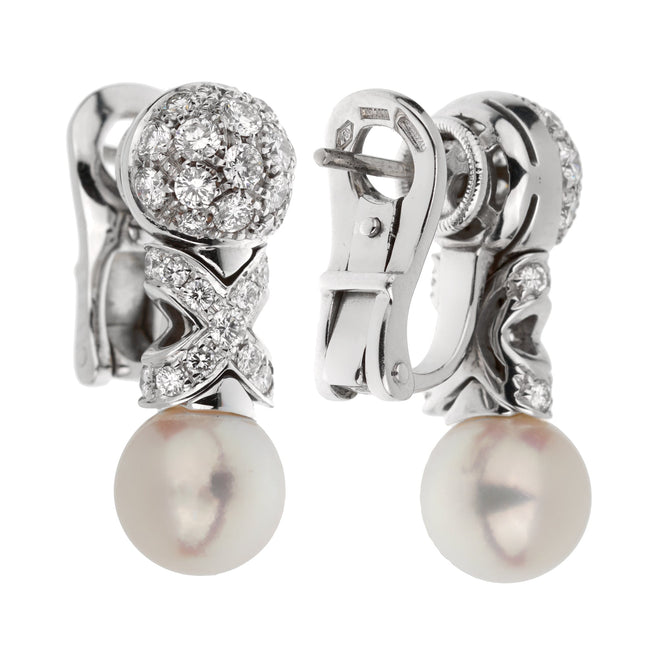 Bvlgari Vintage Pearl Diamond White Gold Earrings Opulent Jewelers